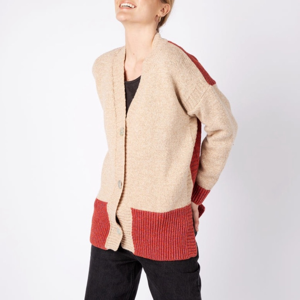 Ireland’s Eye Knitwear Hawthorn Contrast Cardigan Wool Cashmere Silk Medium